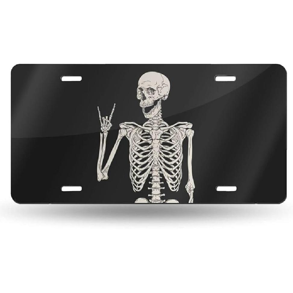 Black And White Compass Rose Front License Plate Aluminum Decorative License Plates Funny Metal Car Plate 6"X12" Novelty Vanity Tag Cover With 4