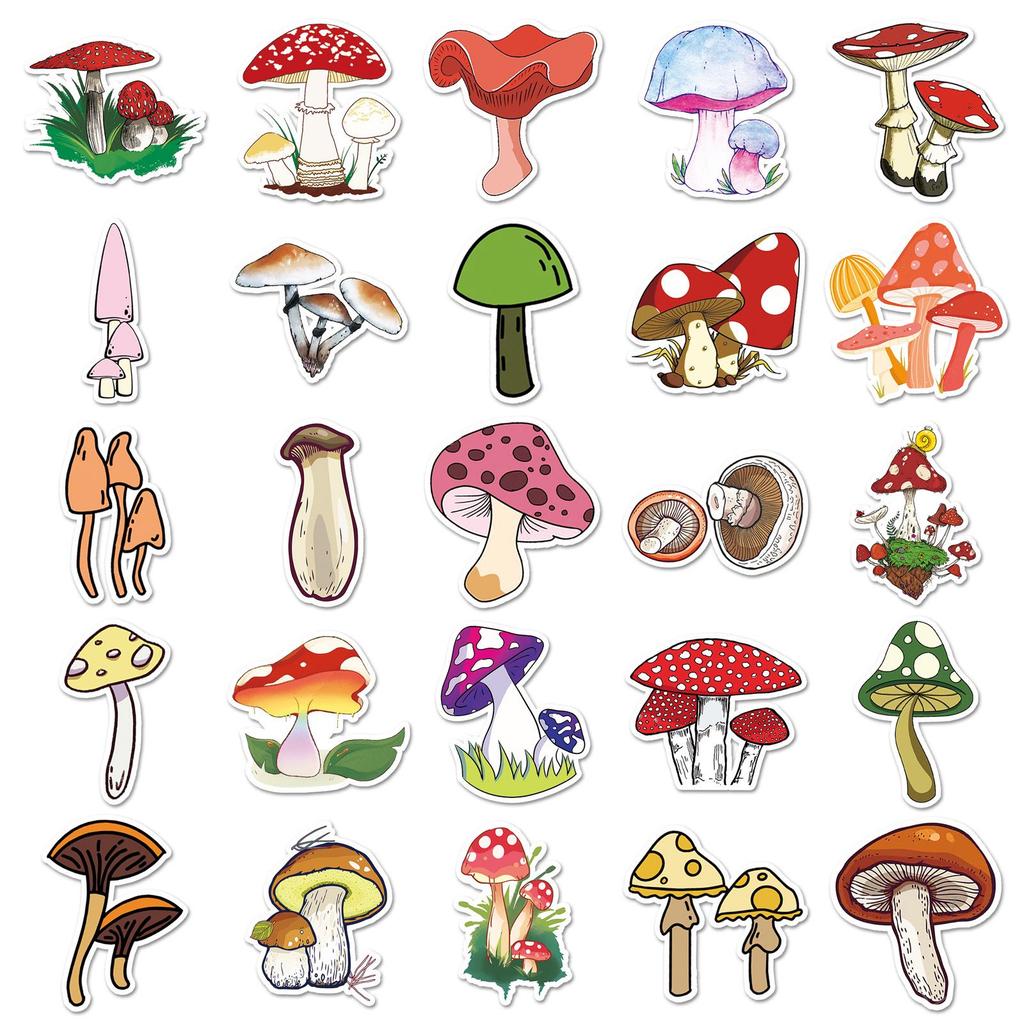 50pcs Cartoon Mushroom DIY Graffiti Stickers for Suitcases, Laptops, and Scooters