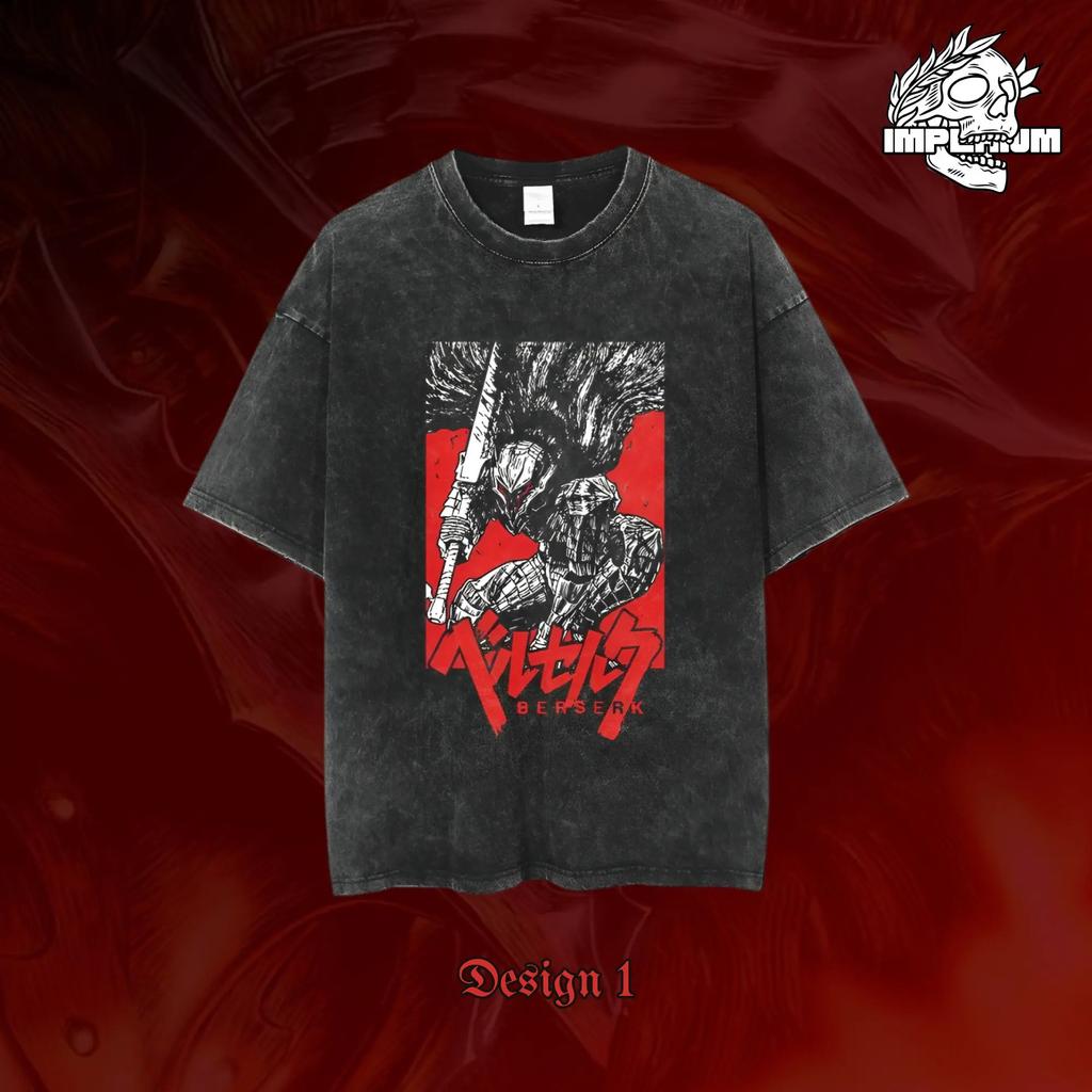 Berserk Brand of Sacrifice & Katana Vintage Washed Double-Sided Anime T-Shirt, Unisex Dark Fantasy Manga Fan Streetwear Tee, 100% Cotton Casual Short