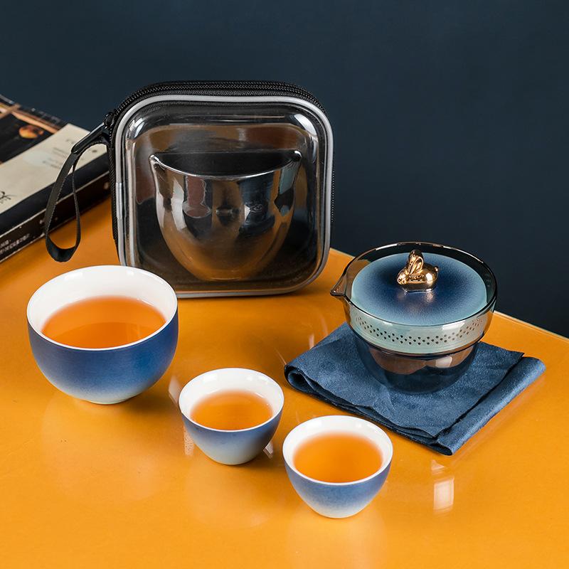 Outdoor Portable Travel Tea Set, One Pot, Three Cups, Express Cup, Tea Maker, Mid-Autumn Festival Year of the Rabbit Commemorative Gift