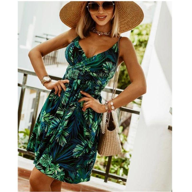 

Европейское и американское сексуальное платье-комбинация с принтом Green S