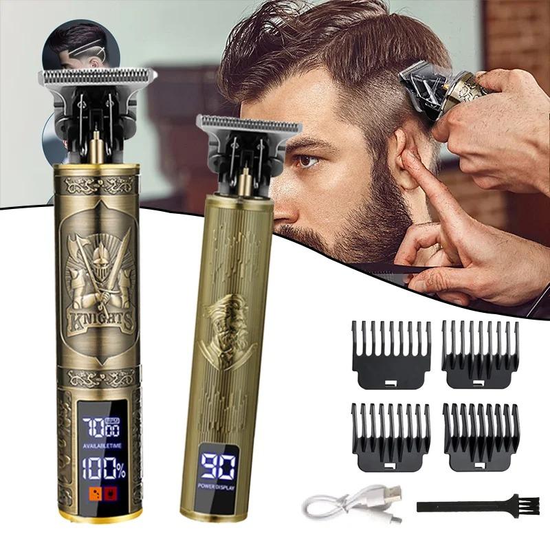 Vintage T9 Barber Clipper Rechargeable Cordless Hair Trimmer Kit For Men Professional Grade With Dragon Engraved Retro Design