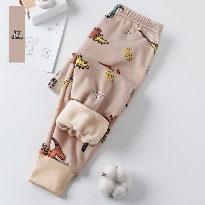 Children's Fleece-Lined Winter Pants - Thick, Warm, Printed Style for Boys & Girls