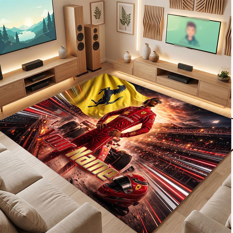Lewis Hamilton Personalisierter Kristall-Samt-Teppich, Benutzerdefinierter Namens-Text Weicher Anti-Rutsch-Teppich für Wohnzimmer Schlafzimmer