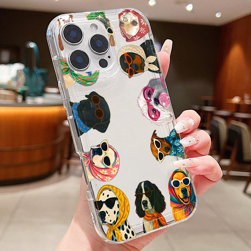 Transparent Phone Case For iPhone 11 12 13 14 15 16 17 Pro Max Mini X XS XR XS Max 8 7 Plus 17E 16E Air with Dog Patterns Cover