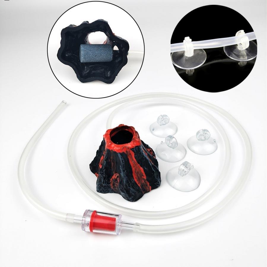 1 Sett Akvarium Fisketank Dekor Vulkanform Luftboblestein Oksygenpumpe Dekorasjon Skjulested Fiskegrotte Resin Ornamenter