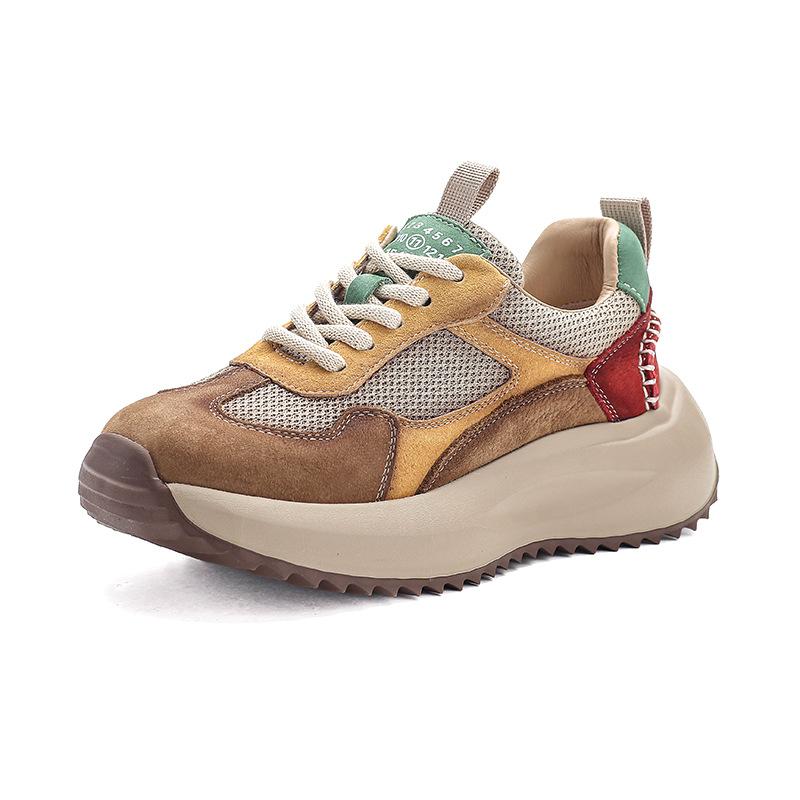 Genuine Leather Women Shoes 4cm Air Mesh Soft Soled Loafer Ethnic Moccasins Rubber Native Flats Shoes Women Flat Walking Shoes