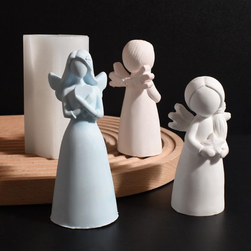 Beautiful 3D Angel Candle Mold with Wings Praying Angel Holding Love Holding Star Angel Plaster Silicone Moulds Ornaments