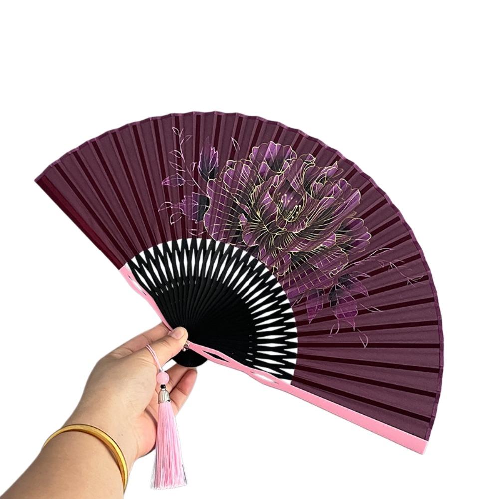 Bambusrahmen Faltbarer Handfächer Pfingstrosenblüten Tanzfächer Sanftes Design Retro Handfächer Geschenkidee
