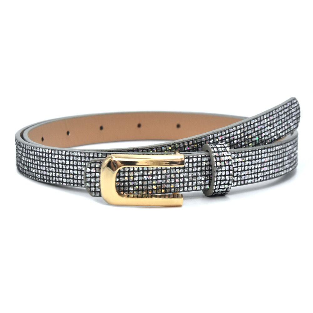 Bling Bling Sparkling Rhinestone Belt Glitter Luxury Brand Design PU Leather Belt Vintage Versatile Trendy Waistband
