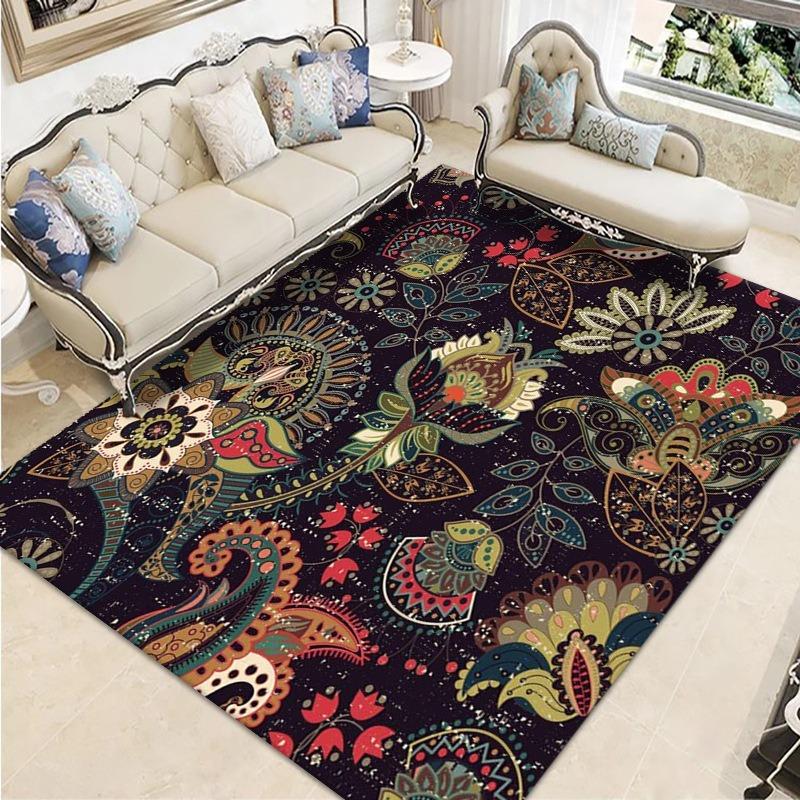Retro Ethnic Style European-style Living Room Carpet Bohemian Non-slip Coffee Table Carpet Household Easy-to-take Crystal Velvet Carpet