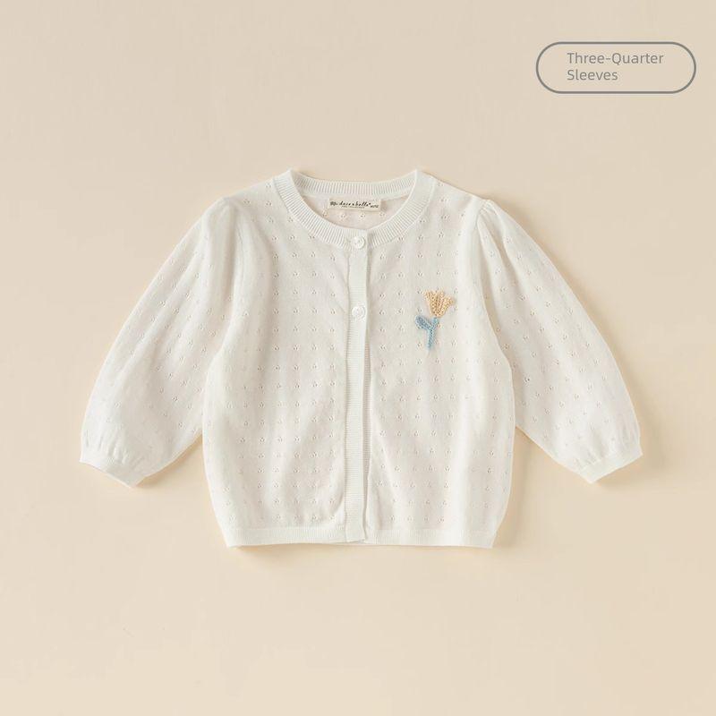 David Bella Children s Sweater Cardigan Summer New Style Girls  Pure Cotton Air-Conditioning Shirt Baby Thin Coat Children s Clothing Off-White [Ready in Stock] 140