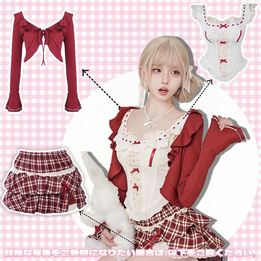 Cosplay Red Tank Checkered Flare Skirt Sweet Girly Cute Fashion Harajuku Style Korean Style Spring Summer Autumn Halloween Christmas [Ligwon]