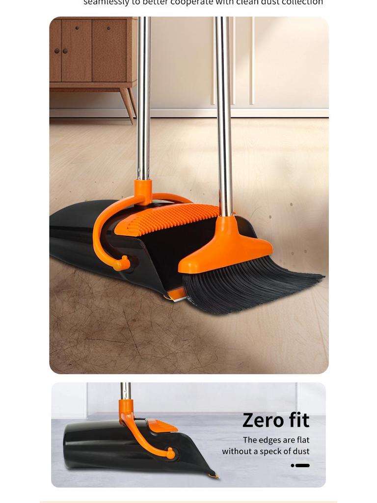 Family Upright Broom & Dustpan Set with Extra Long Handle for Indoor/Outdoor Use