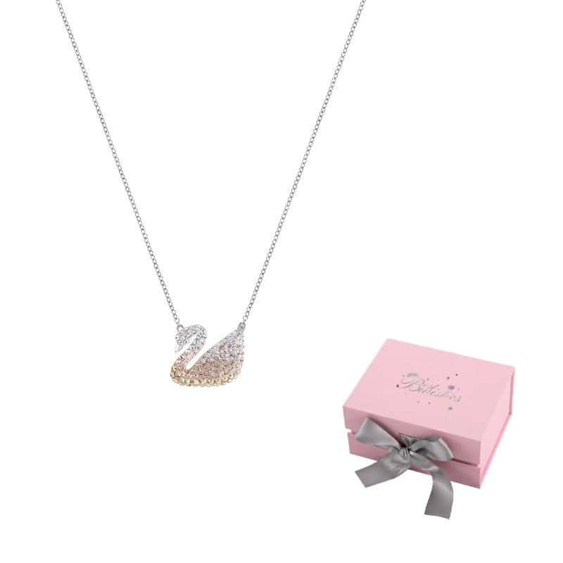 Swarovski Swan Necklaces Womens Gradient Yellow F-Pink bow gift box королевские желтого