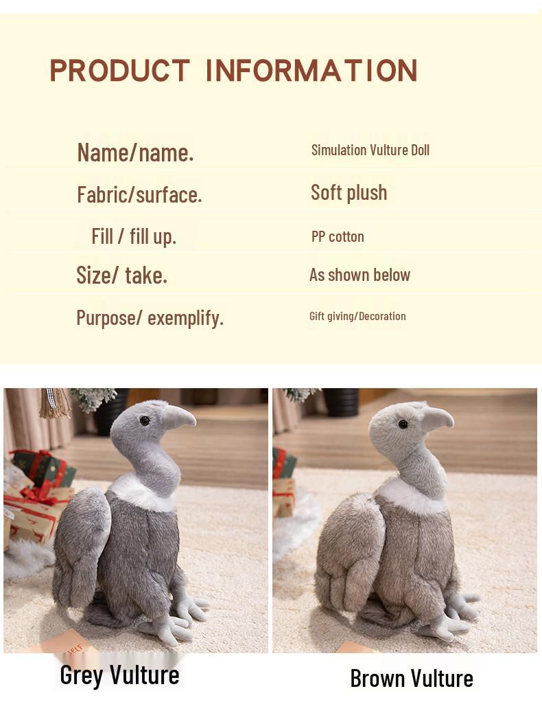 Realistische Geier Vogel Plüschtier Puppe Ornament - Lustiges Geschenk für Kinder