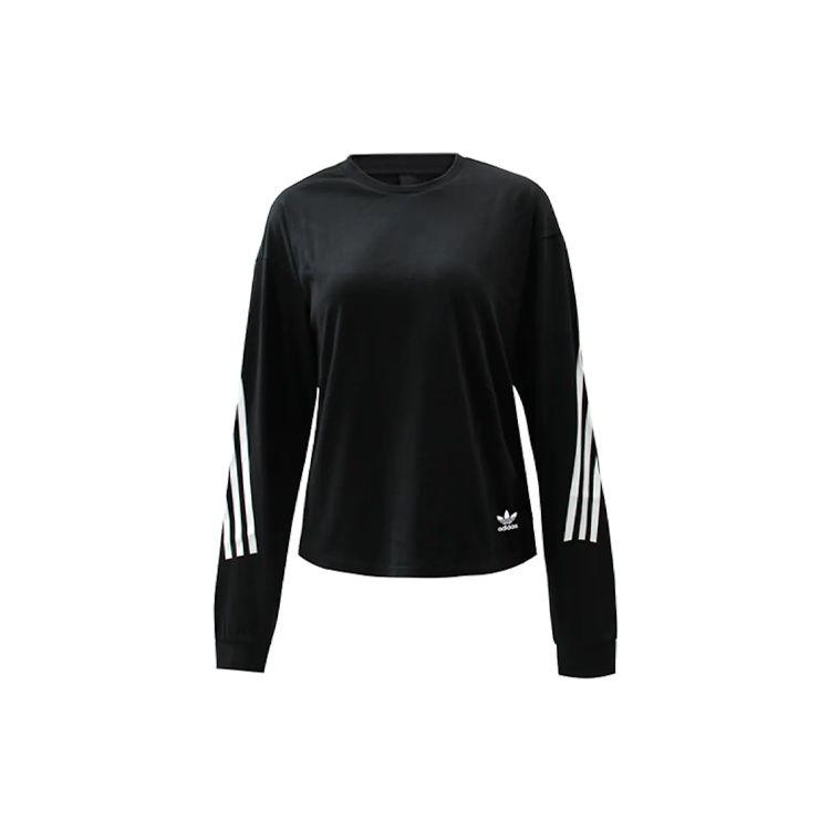 

Adidas Fw21 Полосатая футболка с круглым вырезом и длинным рукавом Женские топы Черные H29526 L