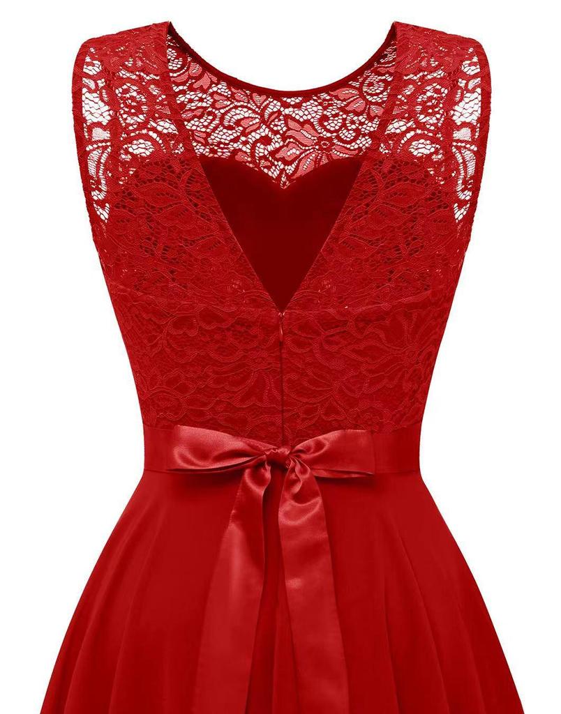 2024 Elegant Lace Patchwork Wide Hem Chiffon Banquet Gown