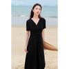 Sancai Plus Size V-Neck Short Sleeve Criss-Cross Little Black Dress