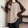 Real Shot Color Matching Long-sleeved T-shirt Women's Autumn and Winter German Velvet Thickened Bottoming Shirt with Loose Shoulder Sleeves Inside