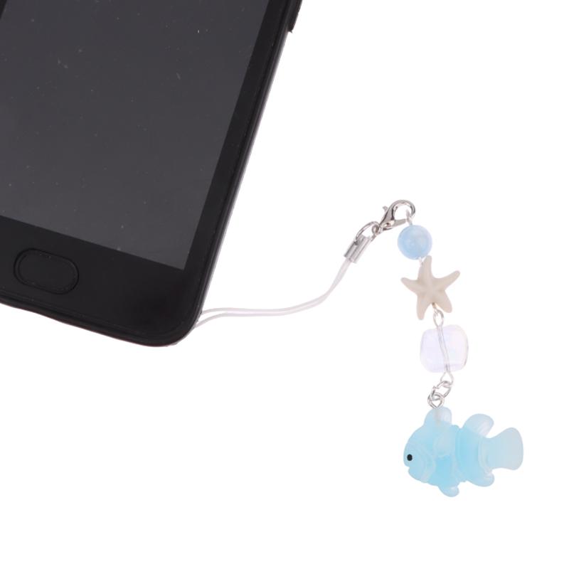Y2K Blue Sea Fish Starfish Phone Charms Pendant Cute Bead Handmade Sweet Girl Keychain For Bag Camera Hanging