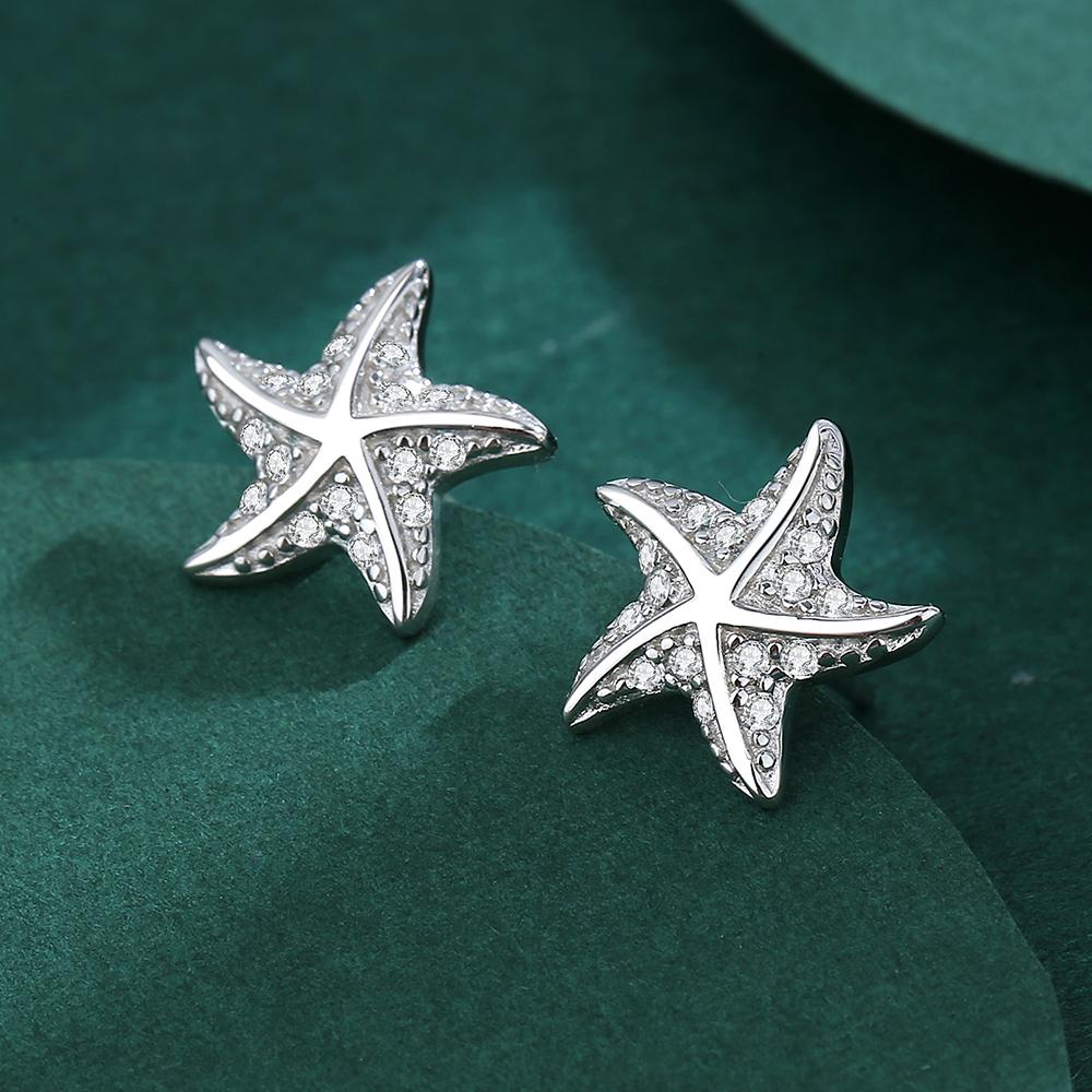 Exquisite Pentagram Zircon Sterling Silver Earrings for Women's Simple Starfish Earrings Sterling Silver Jewelry Graduation Gift Party Silver Jewelry