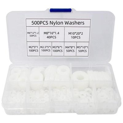 500Pc Boxed Plastic Nylon Flat Washer Plain Spacer Insulation Gasket Ring Assortment Kit Set M2 M2.5 M3 M4 M5 M6 M8 M10
