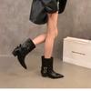 Vintage Suede Women Trouser Legs Boots Fashion Belt Buckle Slip On Shoes Autumn Winter Wedges Heel Ladies Long Booties