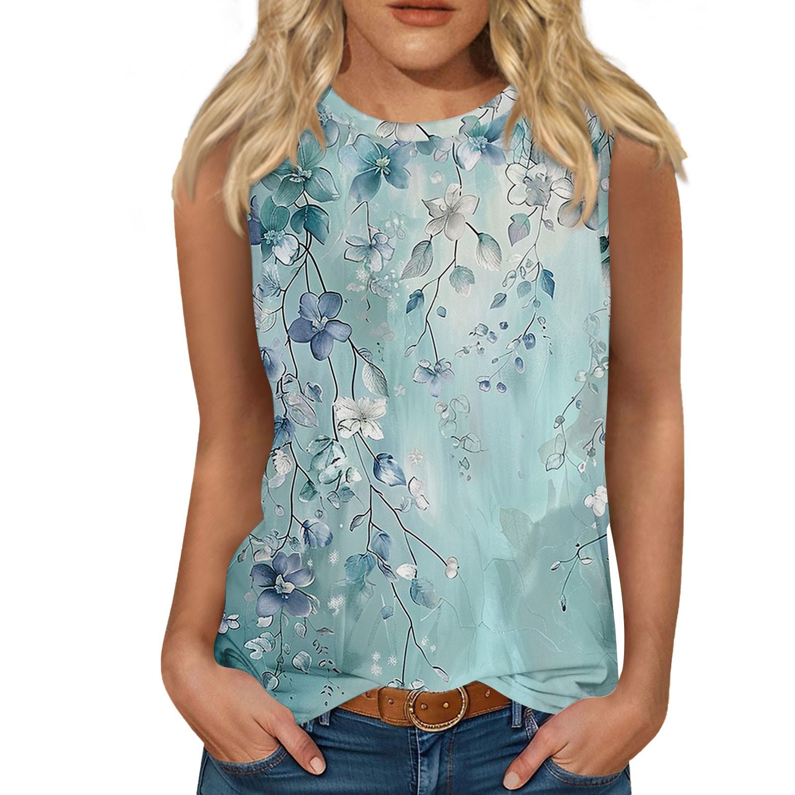 

Женский повседневный круглый вырез без рукавов с принтом жилет Топы жилет S синий