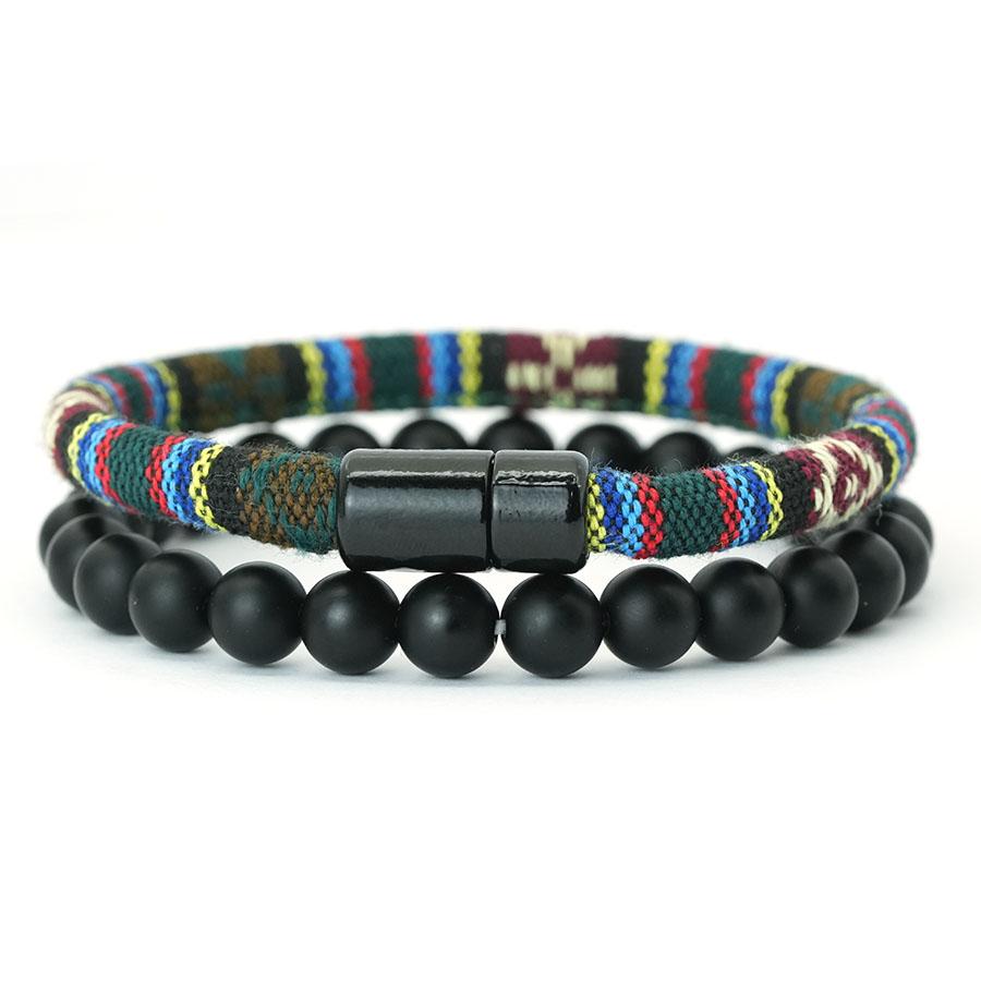 

Noter Bohemia 2Pcs Men Bracelet Set Handmade Weaven Ethnic Fabric Charm Braslet 8mm Onyx Stone Meditation Healing Braclet Joias темно-зеленого