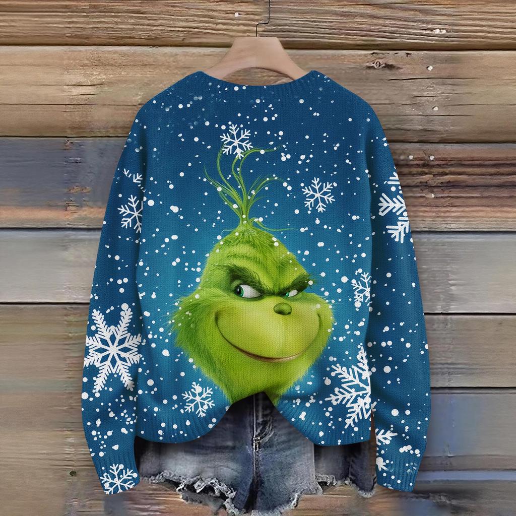 Truien met lange mouwen voor dames O-hals casual schattige print gebreide oversized trui