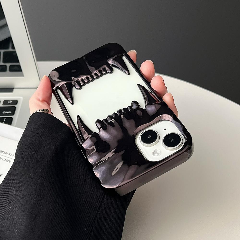 3D Canine Tooth Hollow Dissipate Heat Phone Case For iPhone 16 15 14 13 12 11 Pro Max Shockproof Electroplated Soft Cover