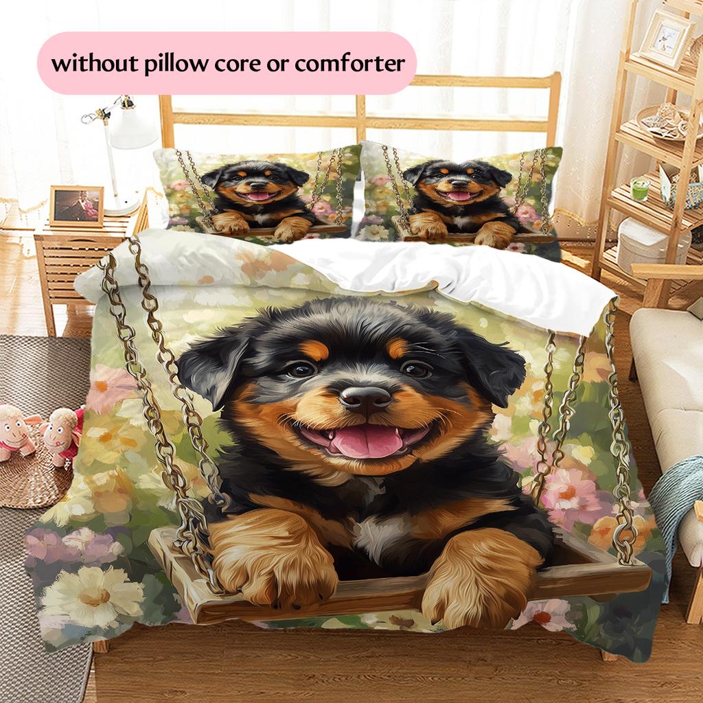 Rottweiler and garden Pattern Bedding Home Decoration Birthday Gift (1 * duvet cover + 2 * pillowcase, without core)