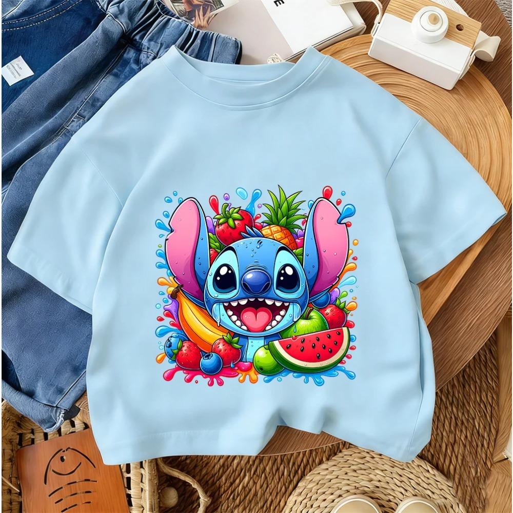 Stitches Child Cotton Tee Short Sleeve Blue Alien Ears Character Summer Daily Wear