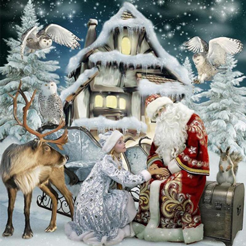 5D DIY Diamantmaleri Snølandskap Juletre Korsstingsett Full Rund Drill Broderi Mosaikk Kunst Bilde