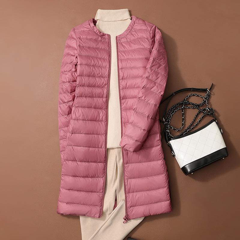 Women's Down Jacket Mid Long Autumn Round Neck Jacket