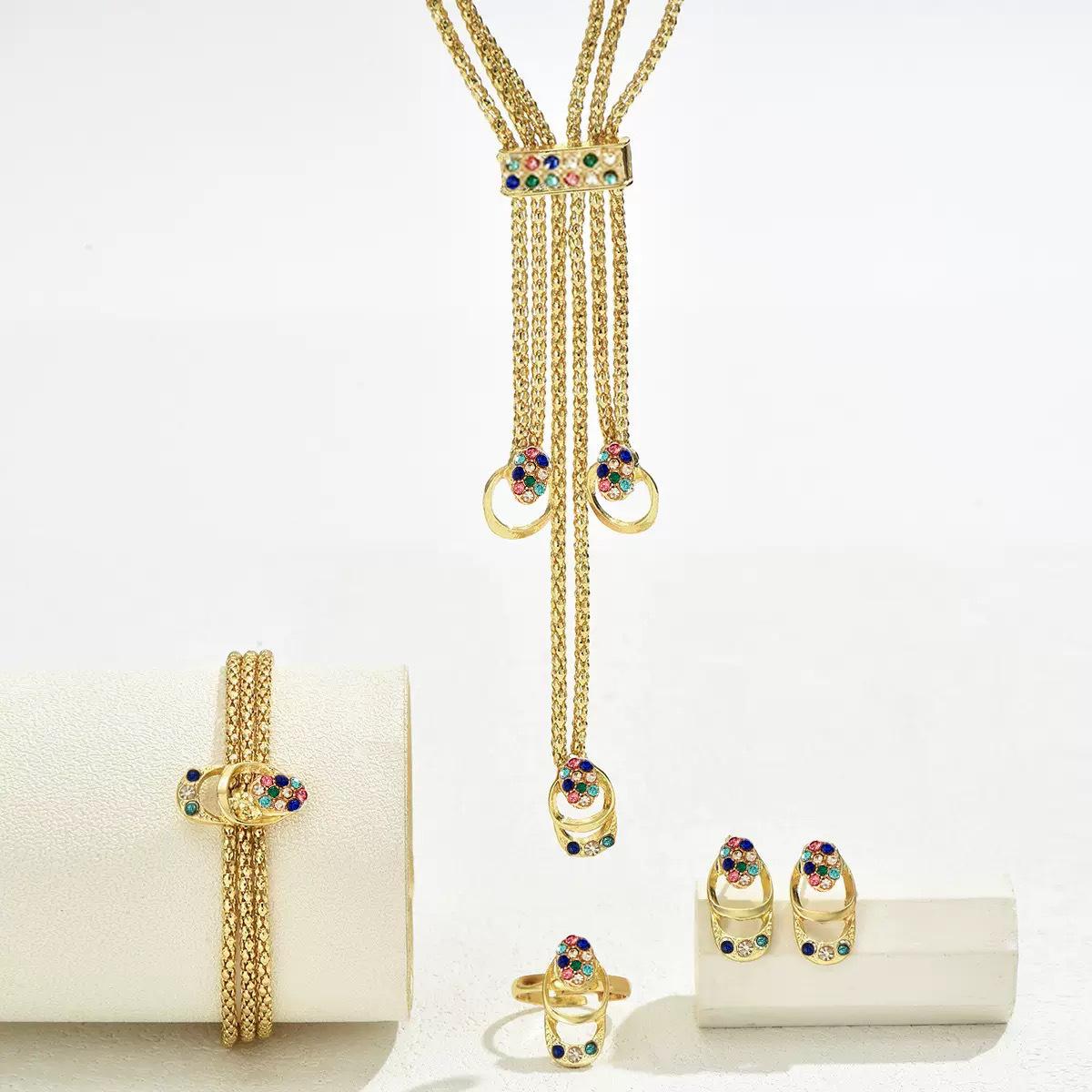 

Fashion High Sense Jewelry Set Vintage Tassel Ring Earrings Bracelet Necklace 4-piece Set різнокольоровий