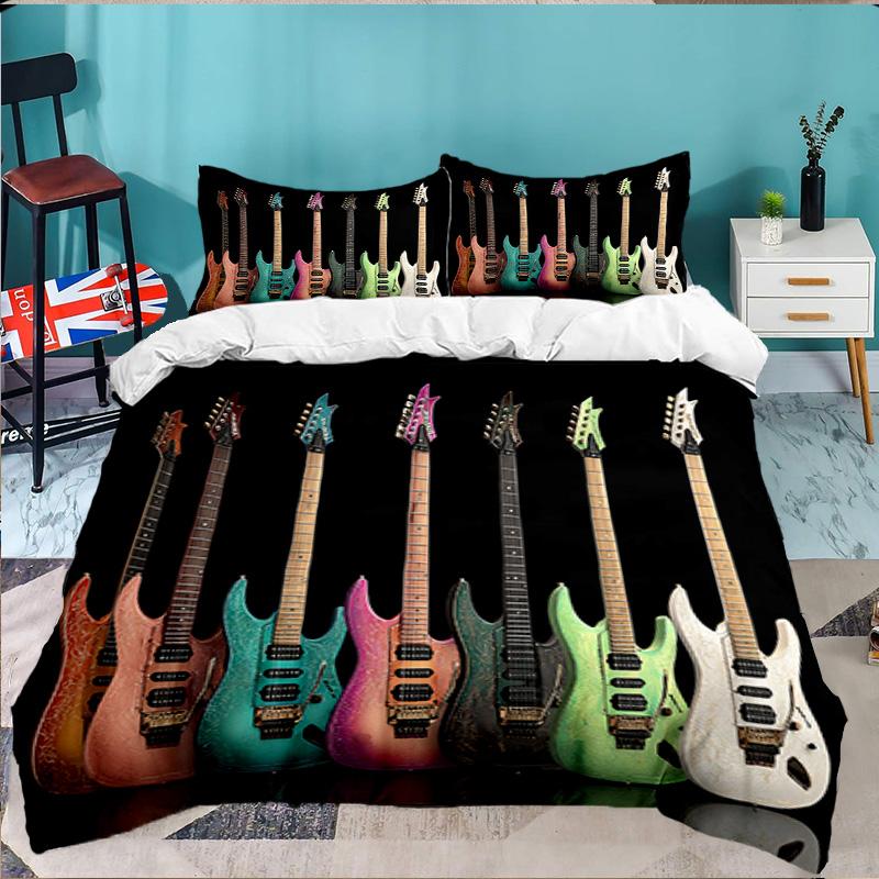 Guitar Collection Diversity 3PCS Bedding set,Ideal for 1pc Duvet Cover And 2pcs Pillowcases Perfect for Fan gift,Ideal for Bedroom, Dormitory