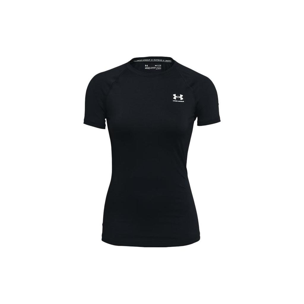 Under Armour Solid Color Brand Logo Print Round Neck Slim Fit Short Sleeve T-Shirt Women tops Black 1365460-001