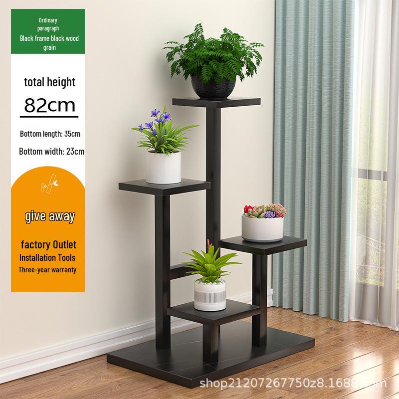 Multi-Layer Wrought Iron Flower Stand with Wheels: Movable Floor-Standing Rack for Living Room or Balcony