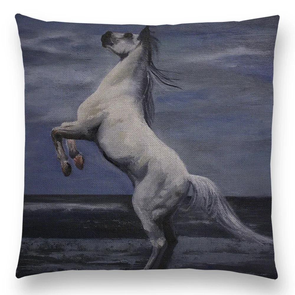 Horse Oil Painting Pillow Case Home Decor Vintage Cushion Cover for Sofa Car Linen Pillow Cover Home Decorative Drop Shipping