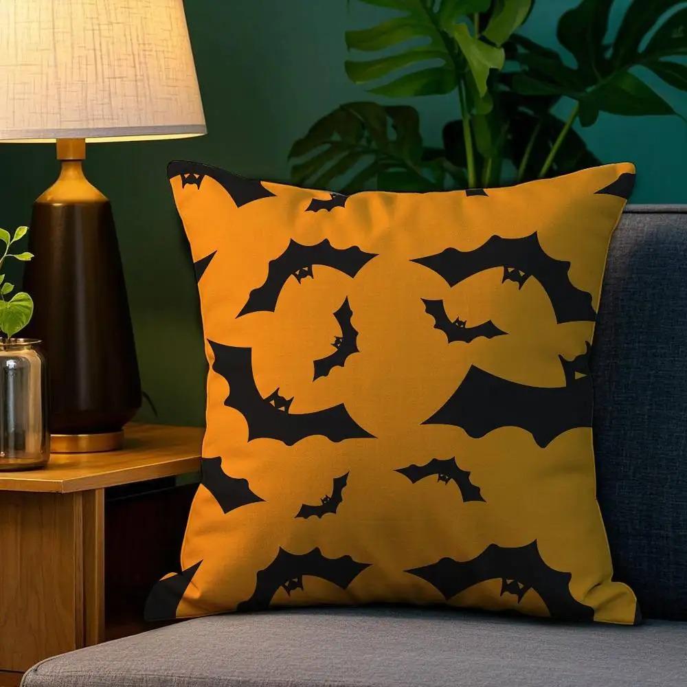 Happy Halloween Bat Printed Cushion Cover Living Room Home Office Decoration Cushion Cover Festival Decoration