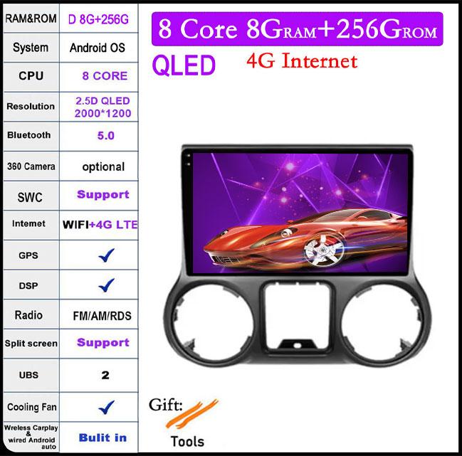 10.1 Inch Android 14 IPS QLED For Jeep Wrangler 3 JK 2011 - 2014 Car Video Stereo GPS Multimedia Player BT Carplay