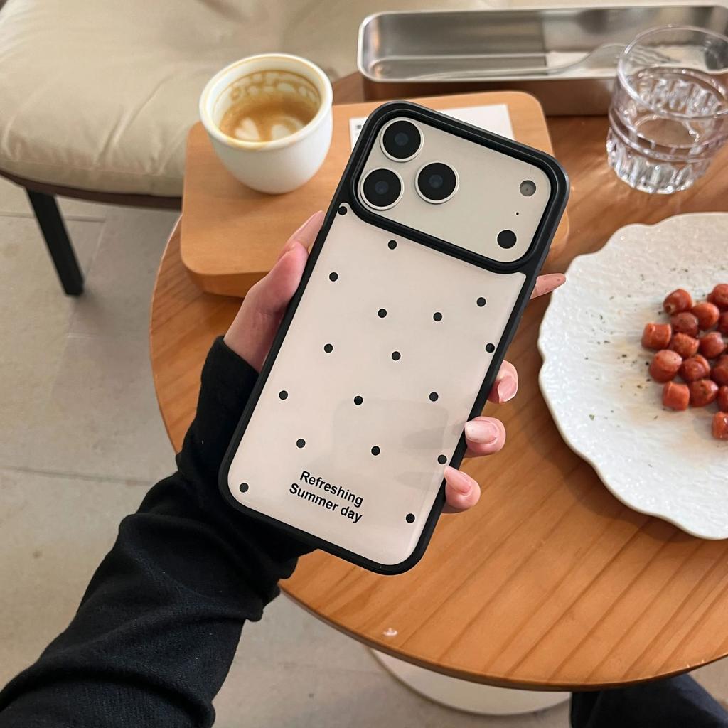 ins Korean simple black polka dot suitable for Apple 17Promax mobile phone case IP16/15 Epoxy water condensation 14 women