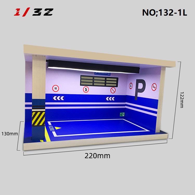 

1:32 Scale Miniature Parking Lot Scene with Coffee Shop and Alloy Car Model, Acrylic Dustproof Display.