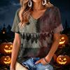 Women's V-Neck Halloween Print Lightweight Blouse for Spring and Summer Casual Wear