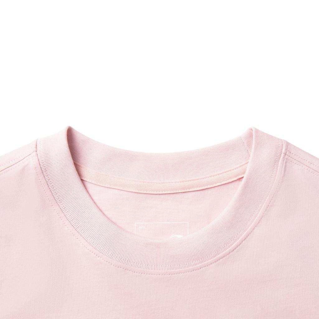 Li-Ning Casual Minimalist Solid Color Round Neck Pullover Short Sleeve T-Shirt Women Tops Light-Pink AHSV760-2