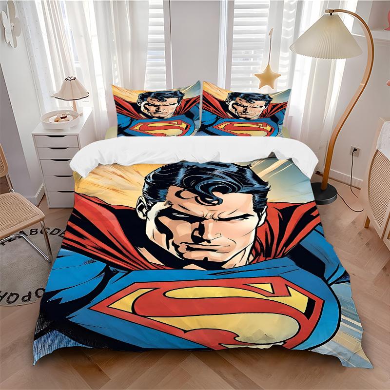 3pcs Superman Cover Set, Bedding Set, Soft Comfortable Duvet Cover, For Bedroom, Guest Room (1*Duvet Cover + 2*Pillowcases, Without Core) yy