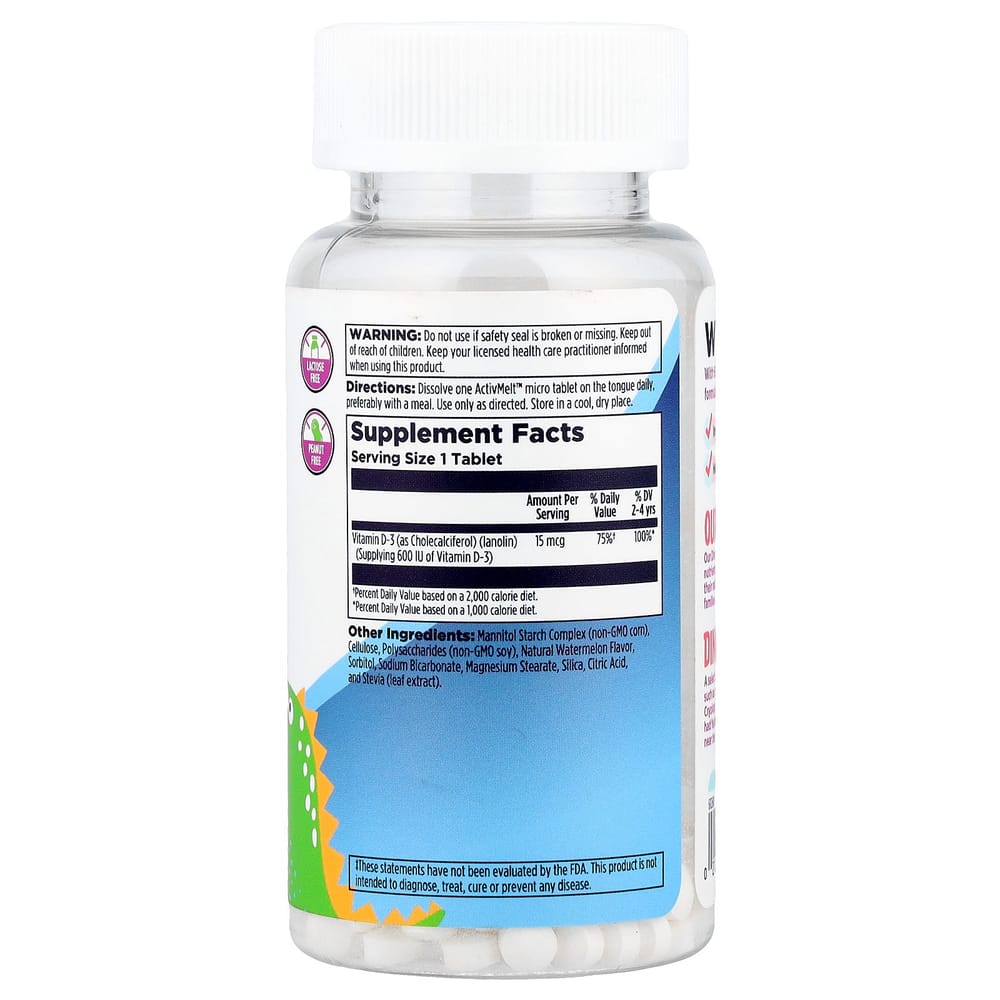 KAL Dinosaurs Vitamin D-Rex Watermelon Flavor 600 IU Micro Tablets, 120 Count