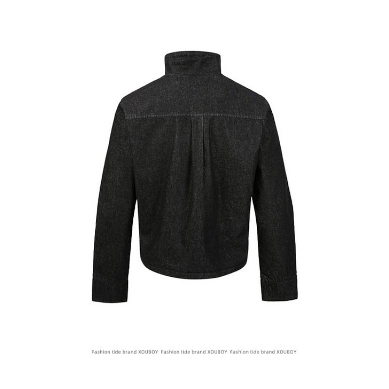 Mens Oversized Denim Jacket Turn-down Collar Single-breasted Casual Outerwear Fall Season